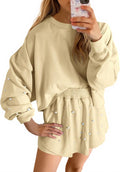 Womens Pearl Crewneck Lounge Set 2 Piece Skort Shorts Outfit