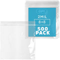 8 in x 8 in Clear Reclosable Zip Bags 500 Count - Durable 2 mil
