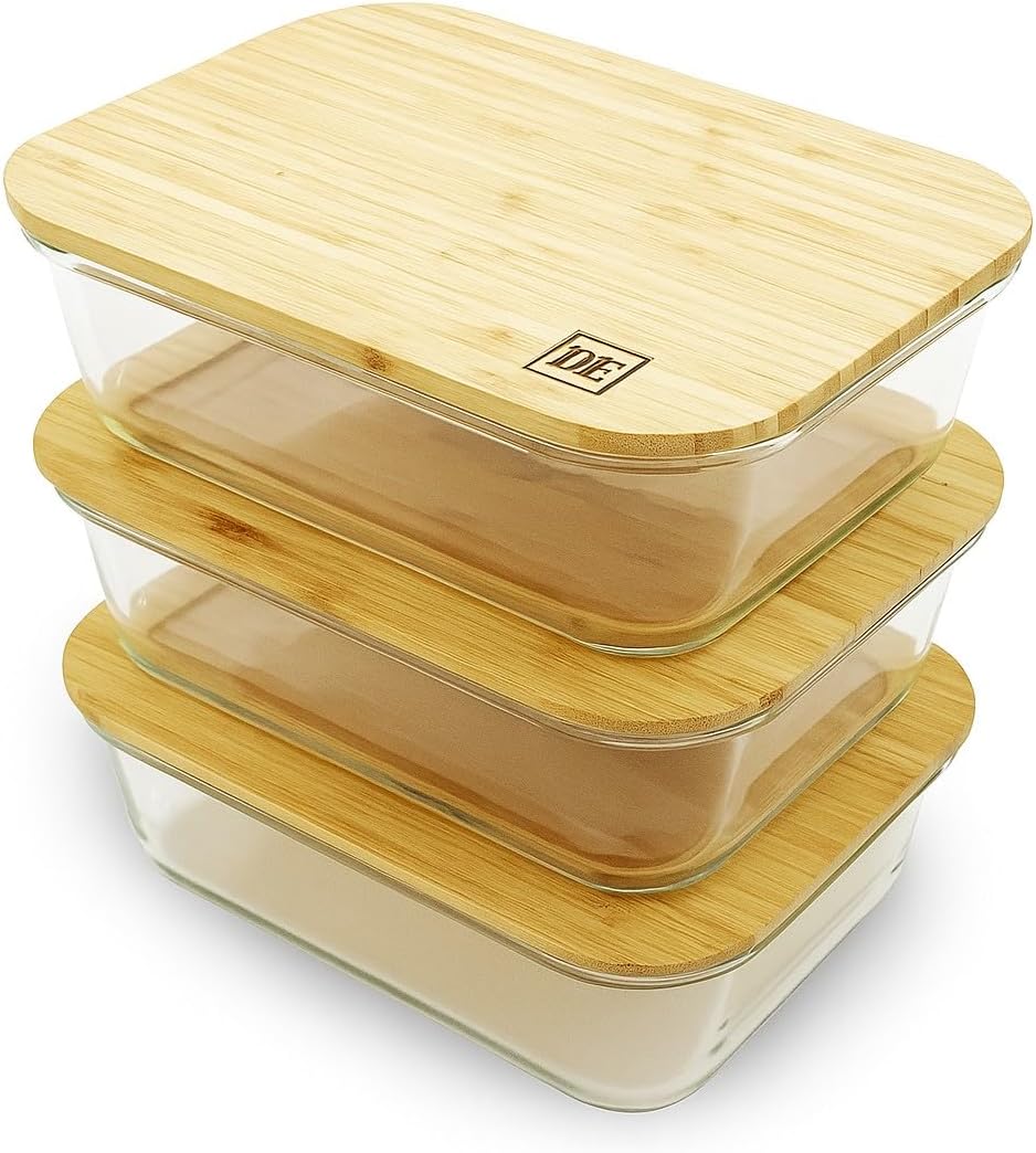 Plastic-Free Glass Storage Containers with Bamboo Lids - Eco-Friendly