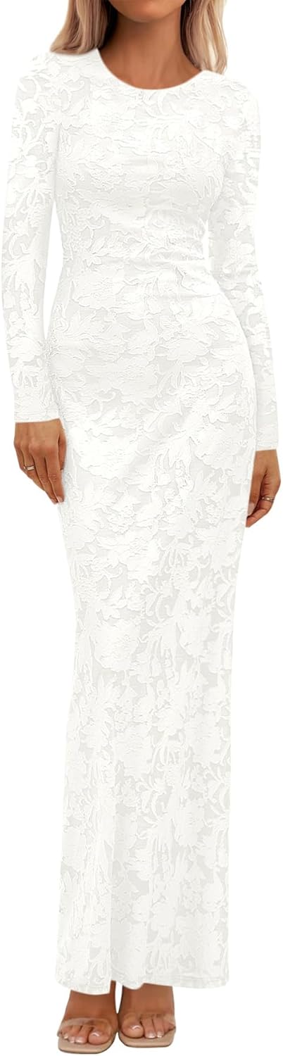 Elegant Floral Lace Bodycon Maxi Dress for Wedding Guests