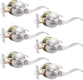GOBEKOR 6 Pack Brushed Nickel Privacy Door Levers - Keyless Wave