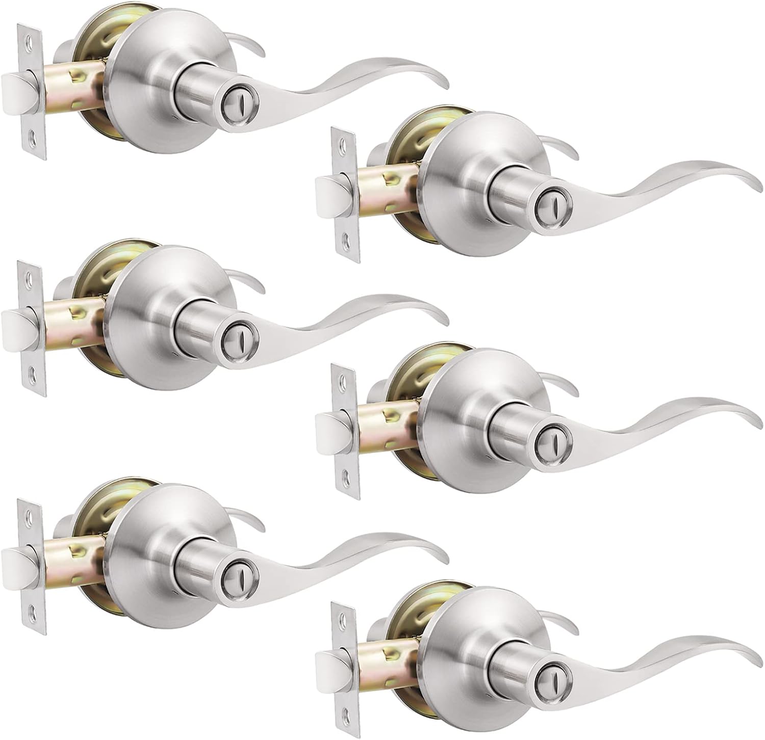 GOBEKOR 6 Pack Privacy Door Levers for Modern Interior Use
