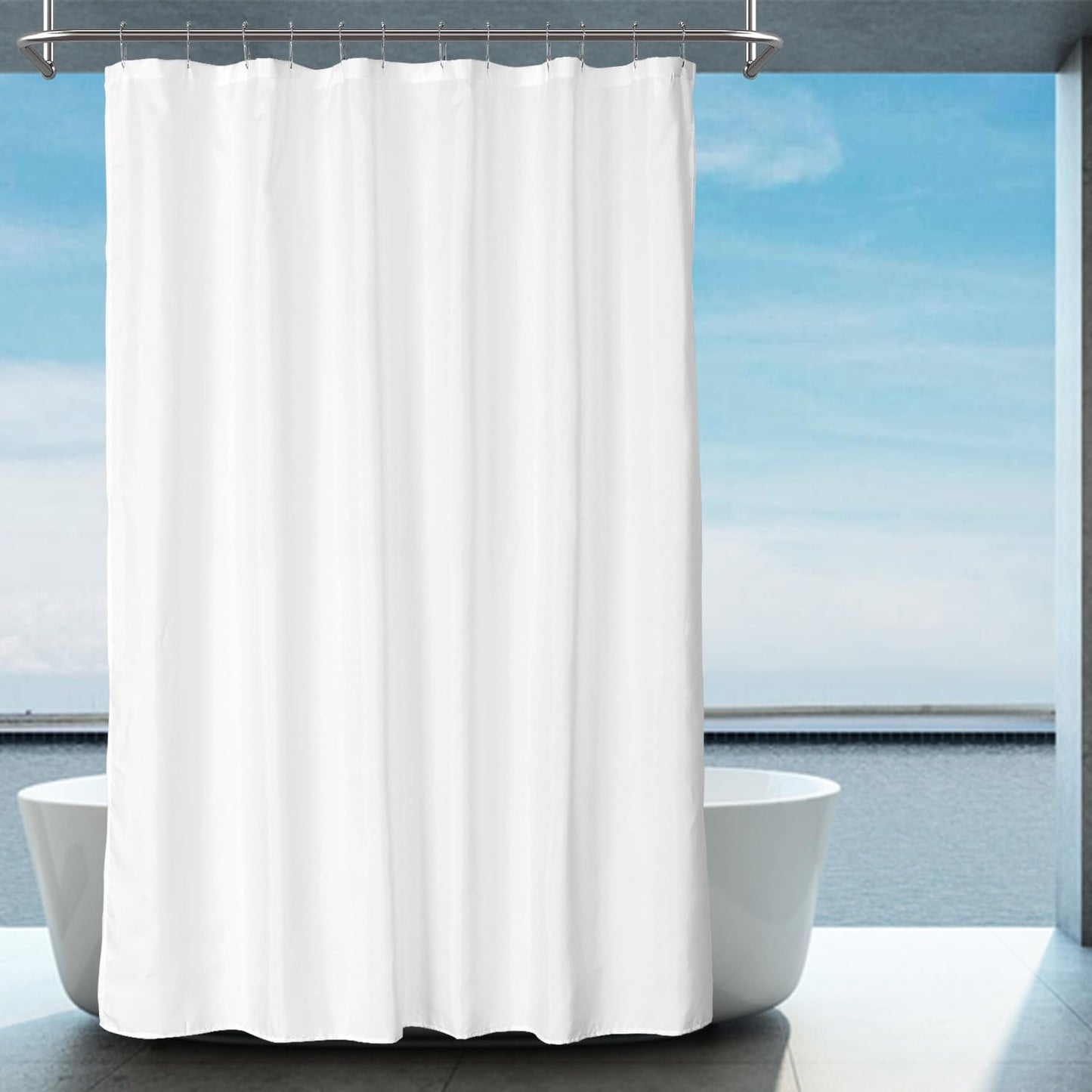 Hotel Quality White Fabric Shower Liners - Water Repellent, Washable, Magnets - 2-Pack