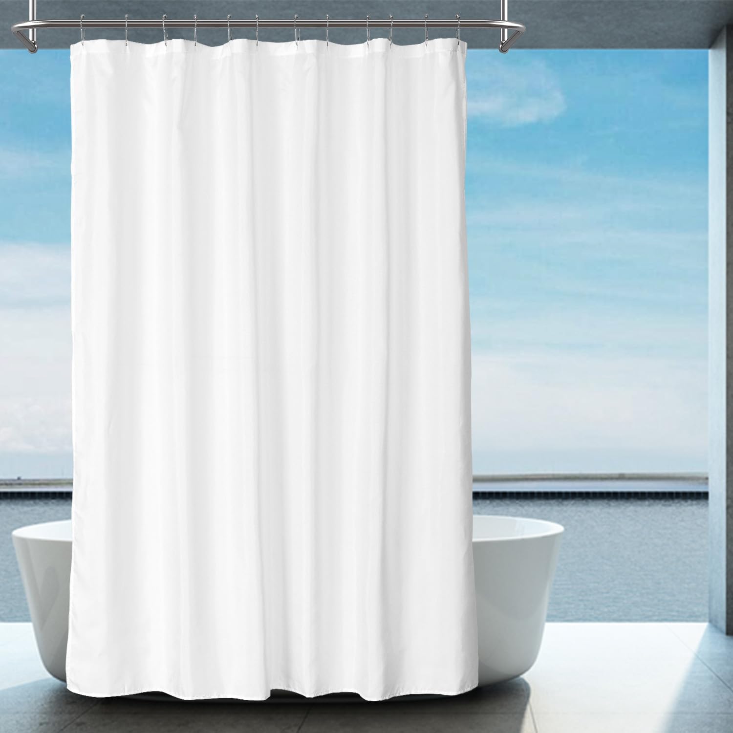Hotel Quality White Fabric Shower Liners - Water Repellent, Washable, Magnets - 2-Pack