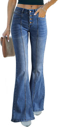 Women's High Waisted Wide Leg Flared Jeans - Button Fly Vintage Fit