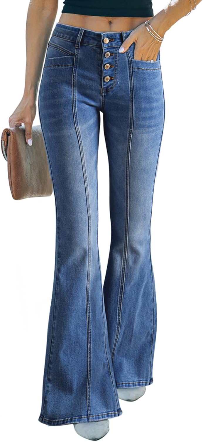 Sidefeel Women's High Waisted Flared Jeans for Vintage Style