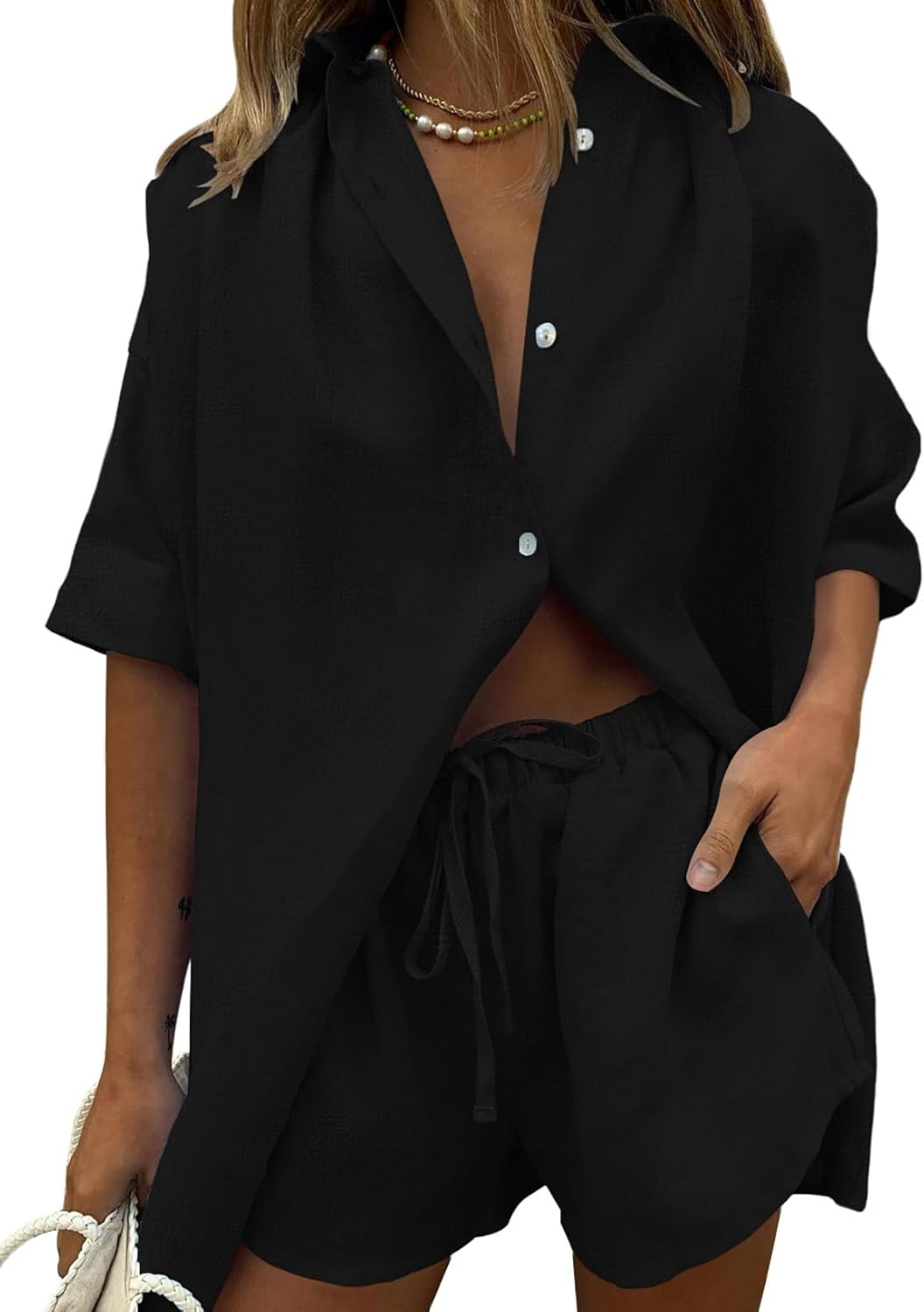 Fixmatti Women 2 Piece Outfit Summer Short Sleeve Set for Style