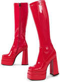 wetkiss Platform Knee High Boots Women Chunky High Heel Black Boots 5