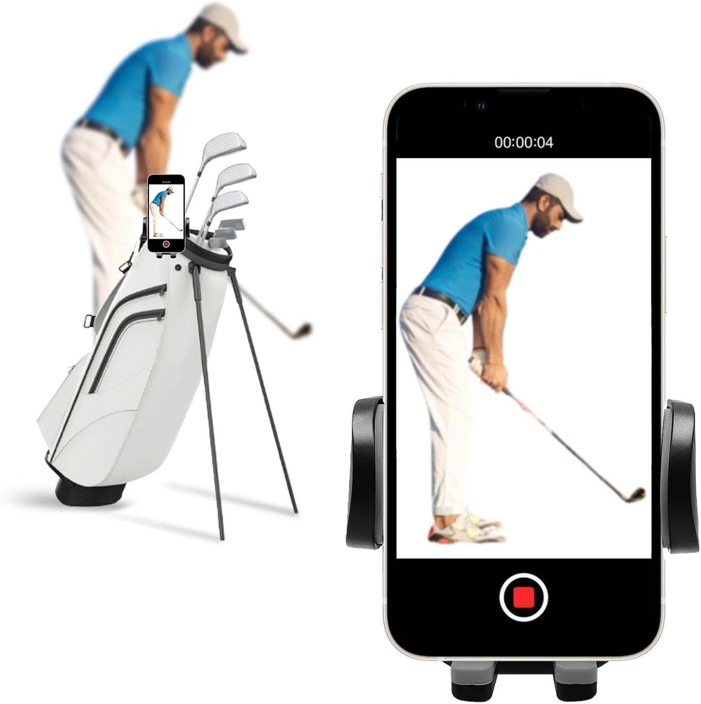 Golf Cart Phone Holder Swing Recorder | Selfie Putter Training Aid