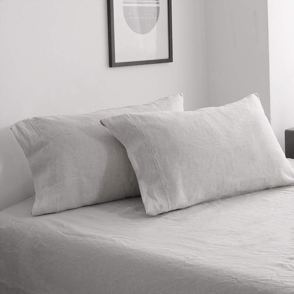 100% French Linen King Size Pillowcase Set of 2 - Soft and Durable