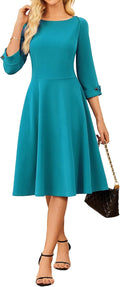 Work Dresses for Women 3/4 Sleeve Fit and Flare Midi Dress