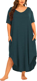 Womens Plus Size Nightgowns Sleepwear Short Sleeve V Neck Maxi Night
