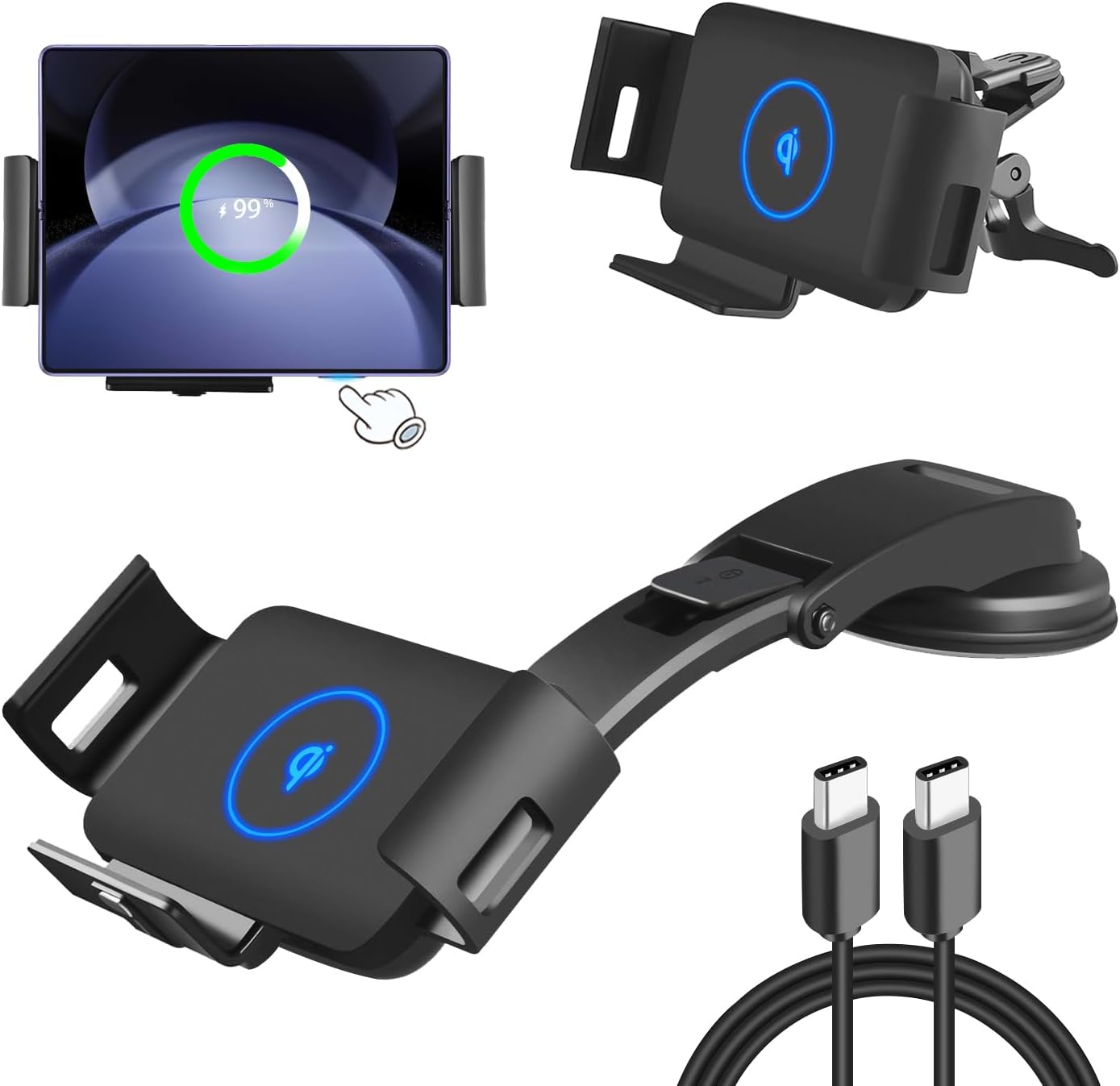 15W Wireless Car Charger Mount for Galaxy Z Fold 5/4/3 Devices