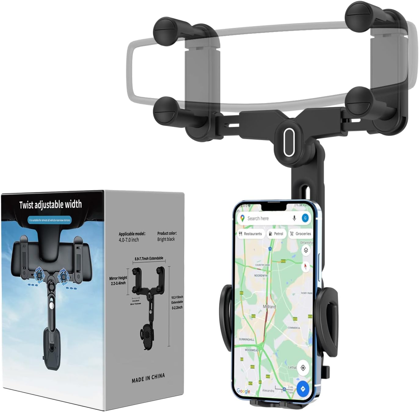 360 Rotatable Car Phone Holder for Rearview Mirror