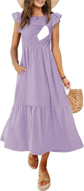 Women's Nursing Dress Flutter Short Sleeve Smocked Midi (Style PRQN)