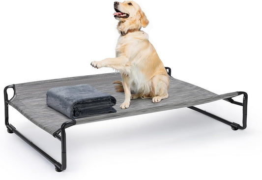 Veehoo Large Elevated Dog Bed with Flannel Blanket - Outdoor Comfort for Big Dogs