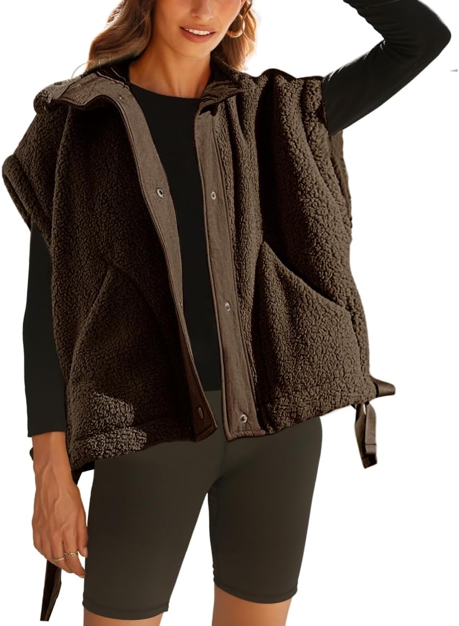Oversized Sherpa Vest for Women - Cozy Fleece Jacket with Pockets