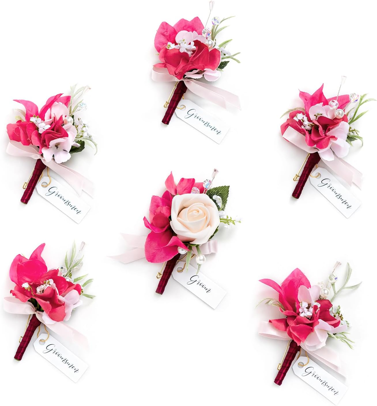 Ling's Moment Boutonniere Set for Men - 6pcs Wedding Decor