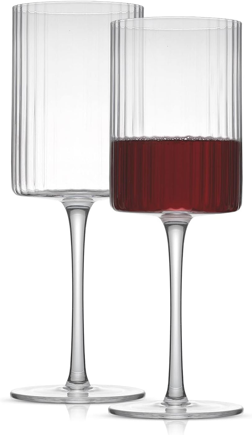 JoyJolt Elle Fluted Wine Glasses Set of 2 for Vintage Style