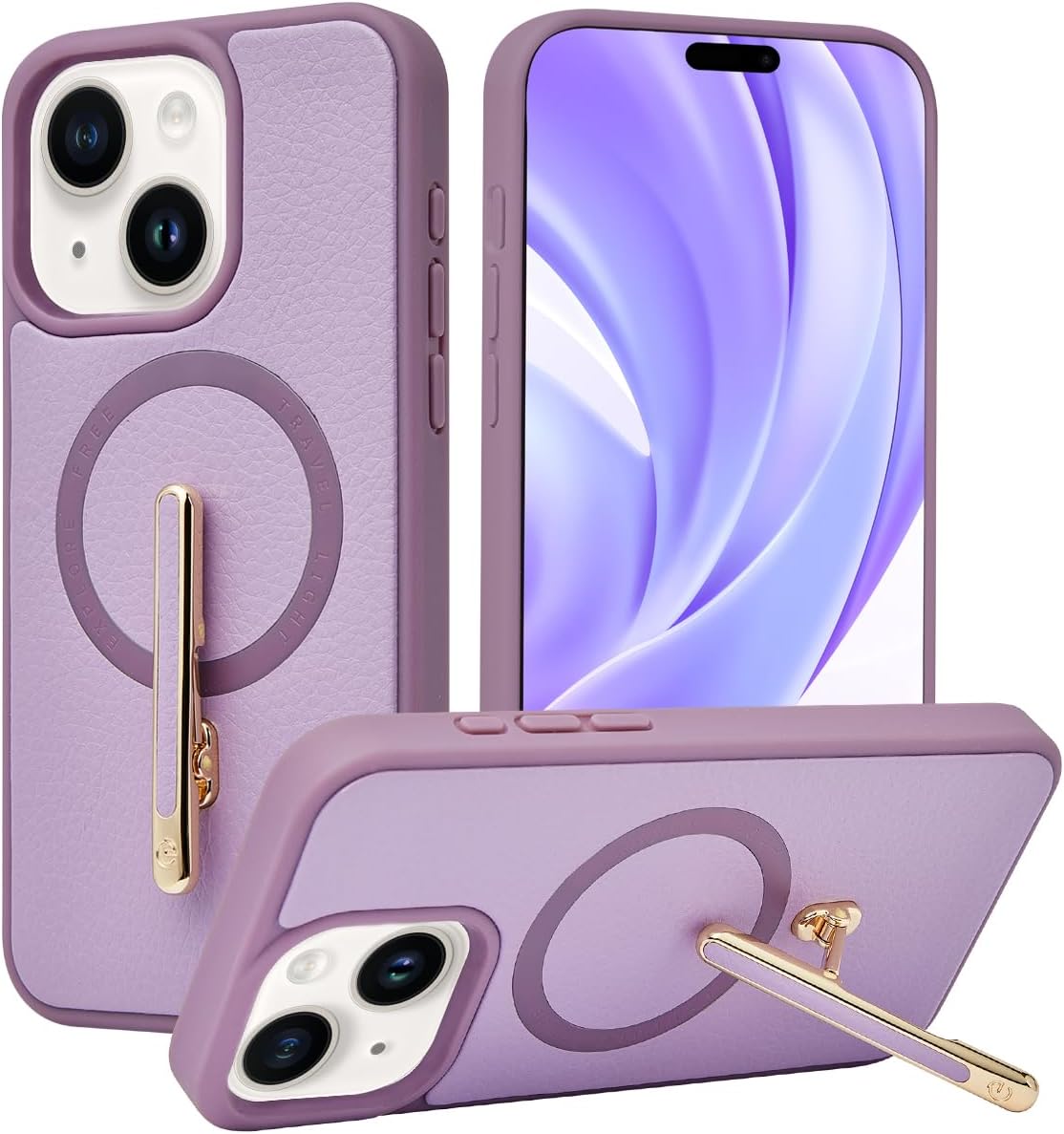 CUSTYPE iPhone 15 Case with Stand, Luxury Leather Cover
