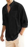 Men's Cotton Linen Button Down Shirt - Lightweight Beach Shirt