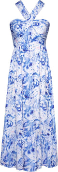 Women's Criss Cross Halterneck Floral A Line Maxi Dress - Flowy