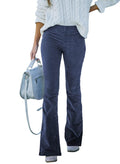 Sidefeel Corduroy Flare Pants Elastic Waist Bell Bottom Trousers
