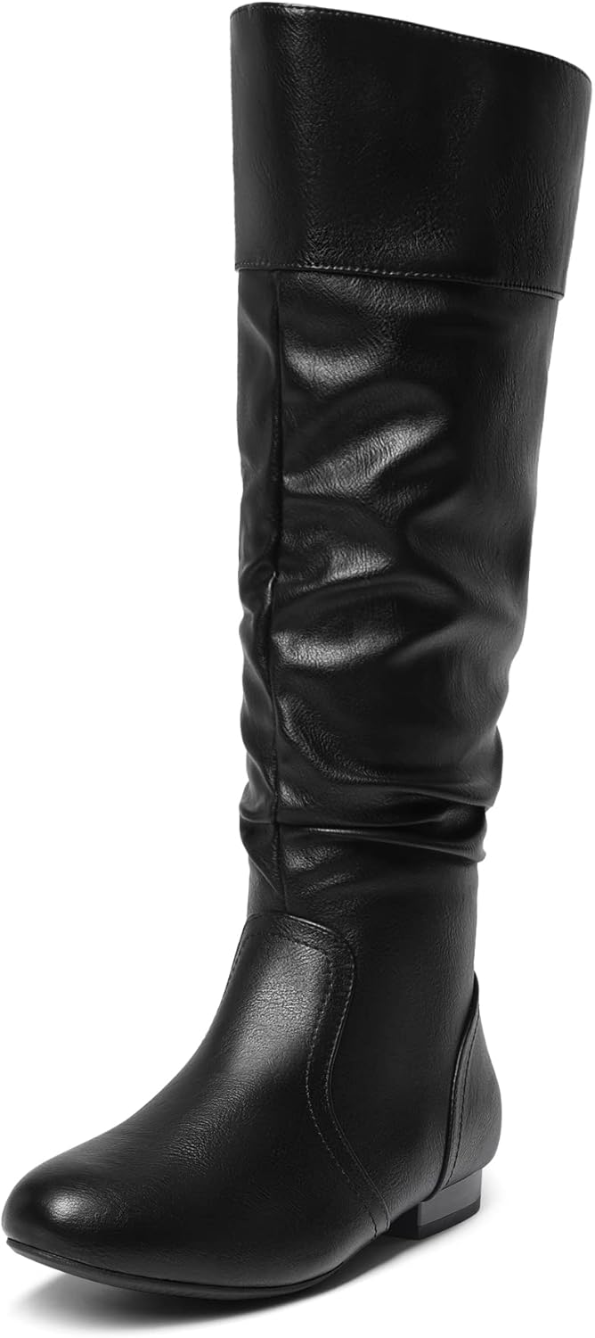 Wide Calf Knee High Pull On Boots for Women - Stylish Comfort