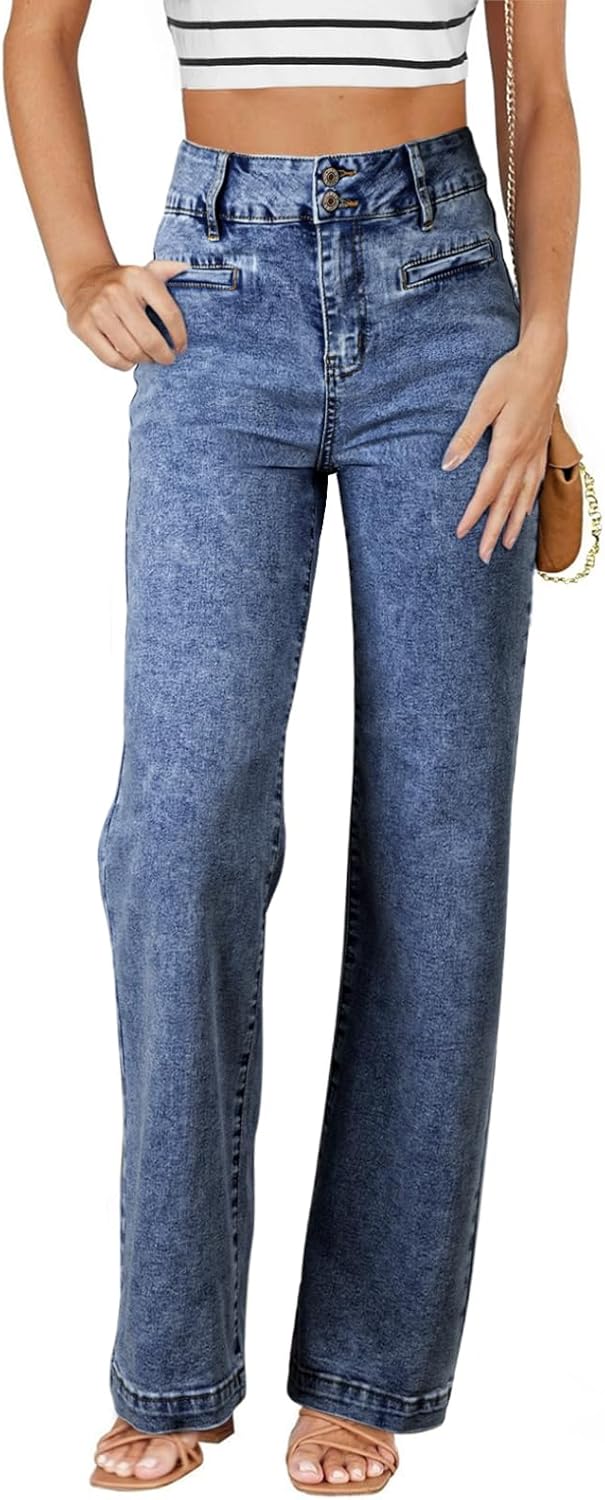 High Waisted Straight Leg Stretchy Jeans for Women - Trendy Fit