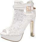 Pretty Lace Flowers Open Toes High Heels Ankle Boots - Chic Support