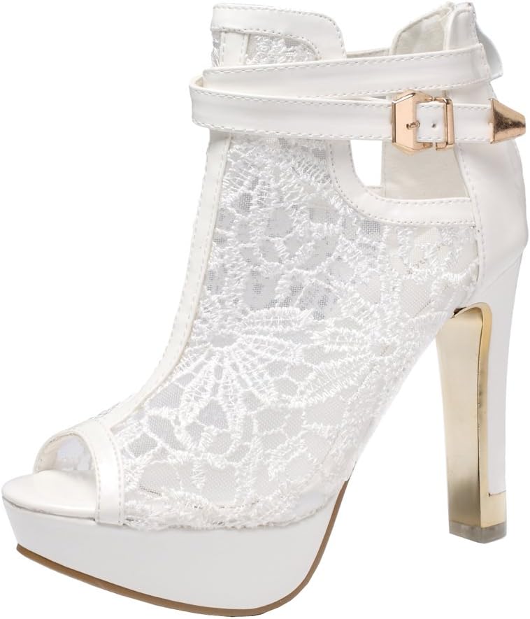 Getmorebeauty Women's Lace Flowers Open Toes High Heels Boots