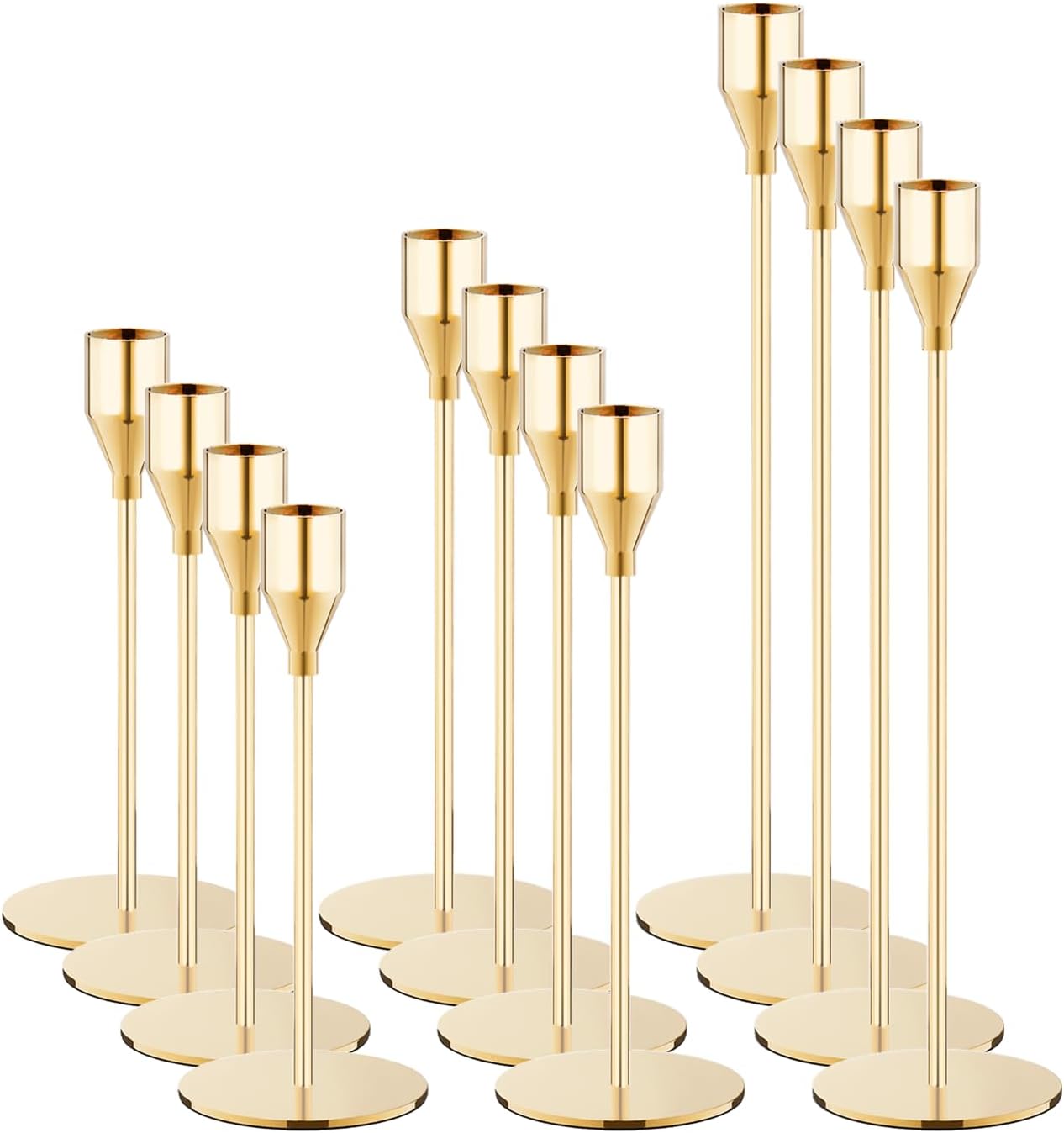 French Gold Taper Candle Holders Set of 12 for Elegant Decor