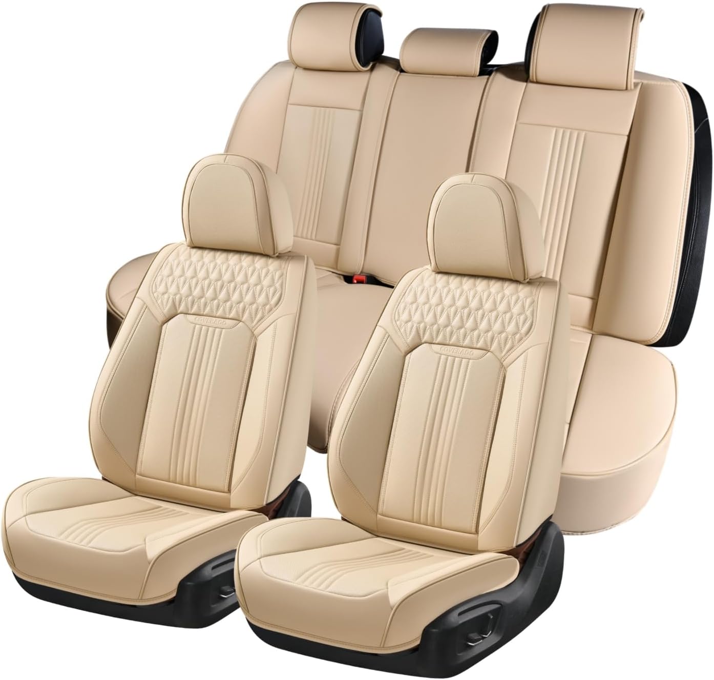 Coverado Car Seat Covers Full Set - Beige Waterproof Leather