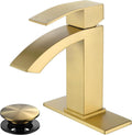 Gold Bathroom Faucet Waterfall Single Handle Sink Faucet - Brushed