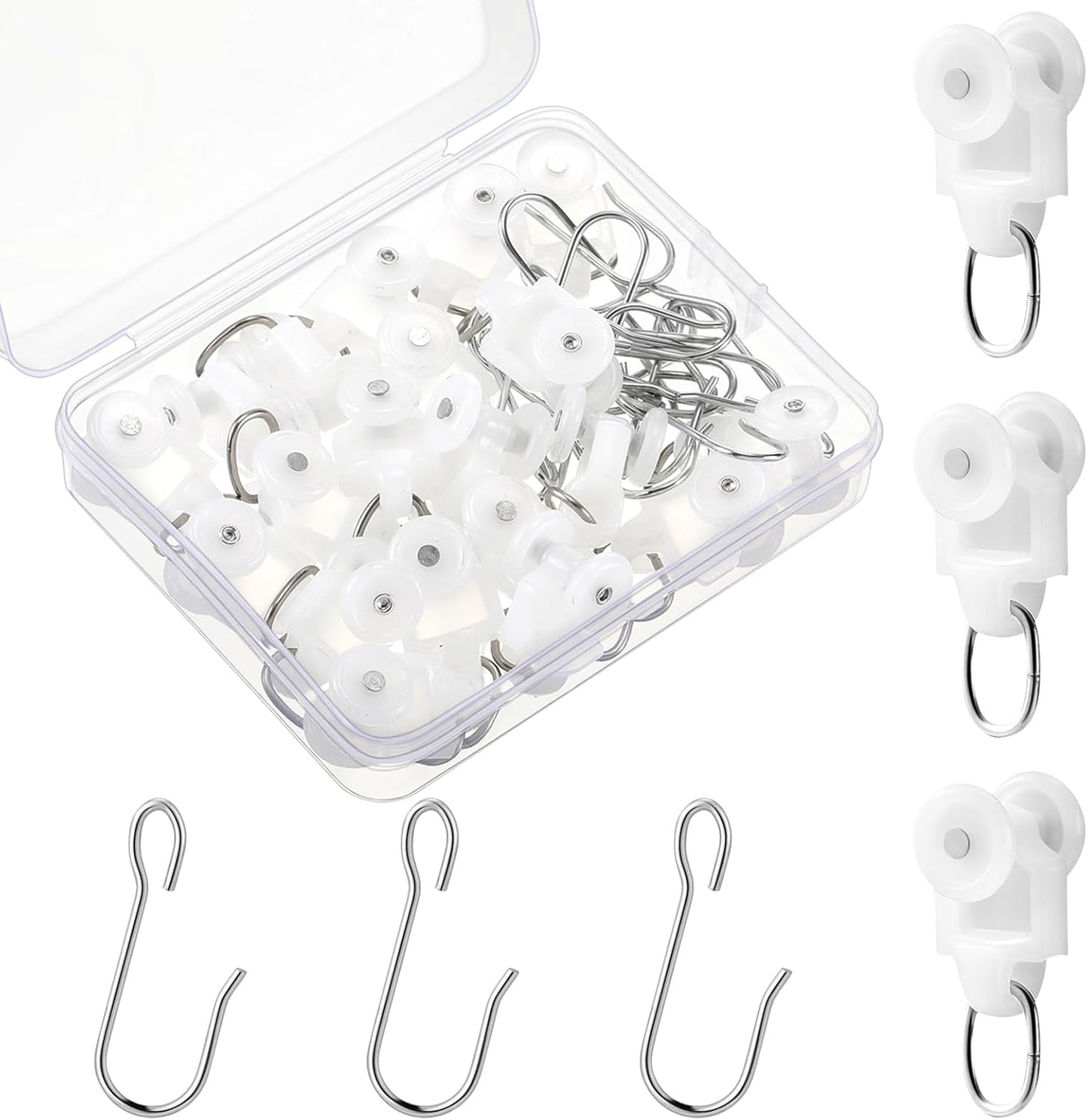 Stainless Steel Dual Wheel Curtain Hooks Set