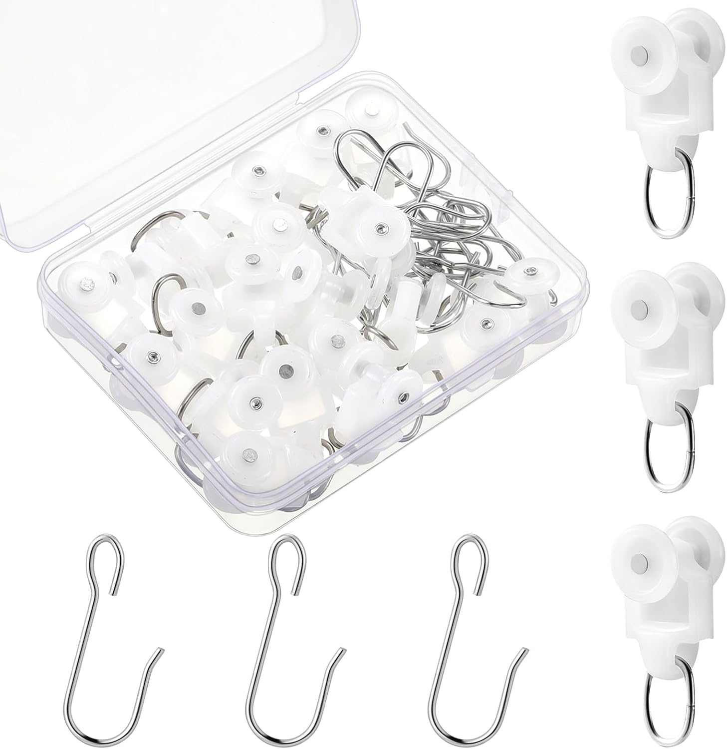 Stainless Steel Dual Wheel Curtain Hooks Set