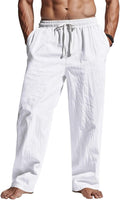 Mens Linen Pants for Yoga Beach Casual Summer Comfort Fit