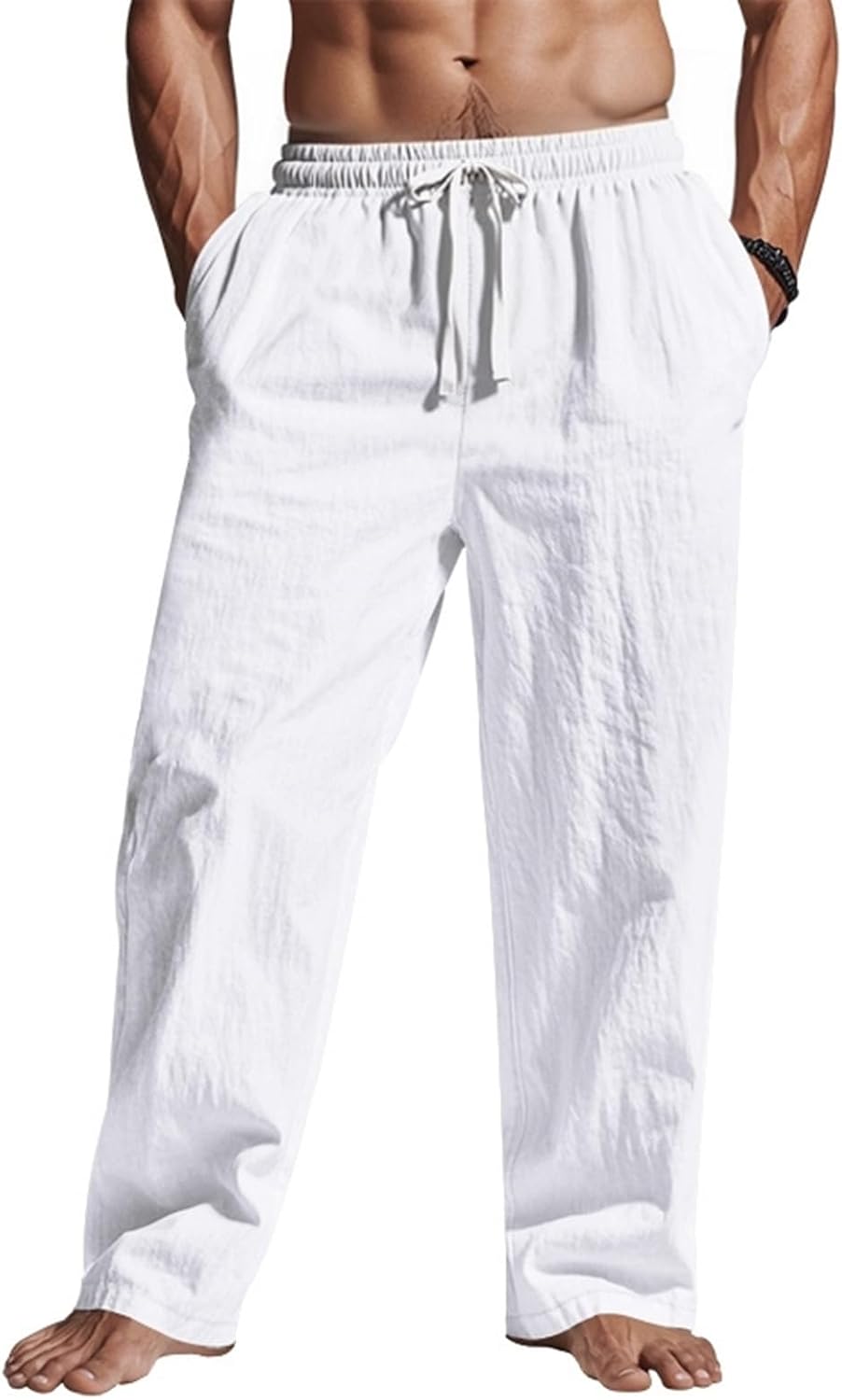 Mens Linen Pants for Yoga Beach Casual Summer Comfort Fit
