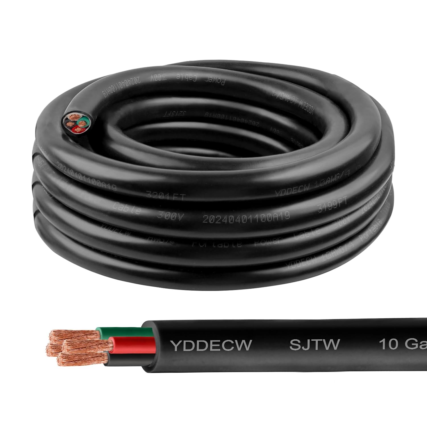 20ft 10 AWG SJTW 300V Wire for Motor Leads and Battery Chargers