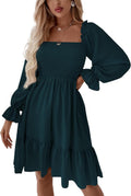 LYANER Women's Square Neck Lantern Sleeve Ruffle Midi Dress