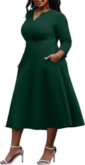Nmoder Women's Plus Size Flared Wrap Midi Dress - Comfortable Everyday