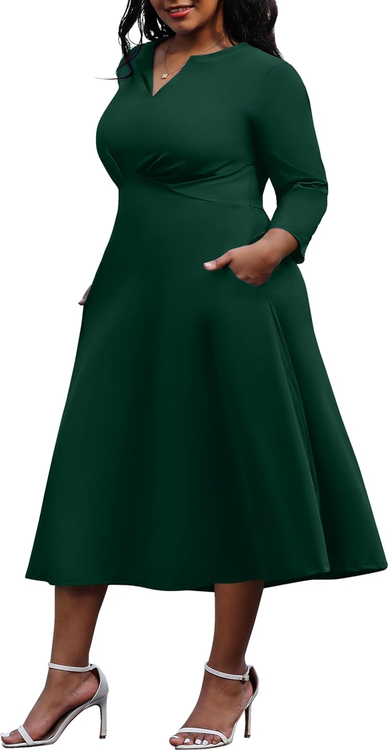 Nmoder Women's Plus Size Stretchy Flared Wrap Dress for All Occasions