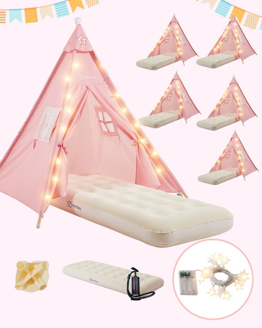 6 Pack Teepee Tent for Kids with Inflatable Airbed for Fun