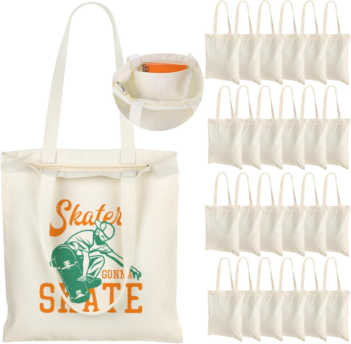 Lzerking Canvas Tote Bag Bulk with Zipper and Pocket for DIY