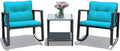 Tangkula 3 Piece Patio Wicker Rocking Bistro Set - Cushioned Outdoor