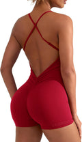 Backless Tummy Control Jumpsuit - Scrunch V Back Yoga Romper YEOREO