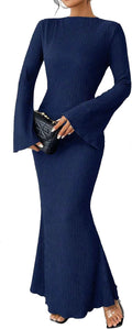 Narecte Fall Dresses for Women 2025 Maxi Dress Navy Blue - Flare
