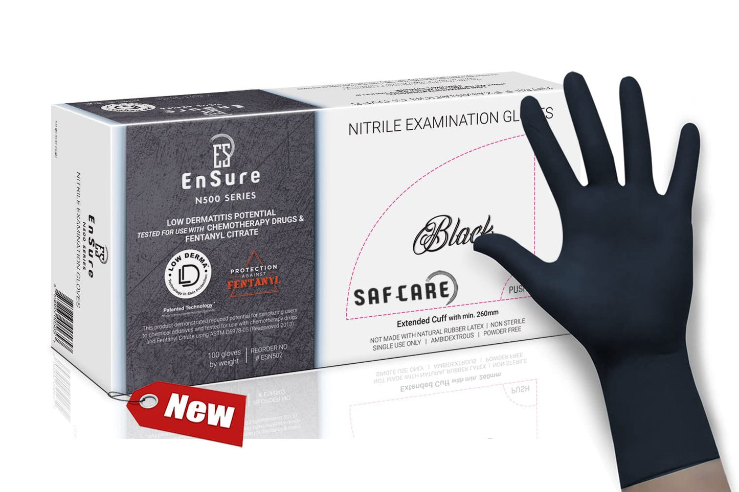 SAF-CARE Chemo Rated Nitrile Gloves: Extended Cuff, 5 Mil, Textured, Latex-Free