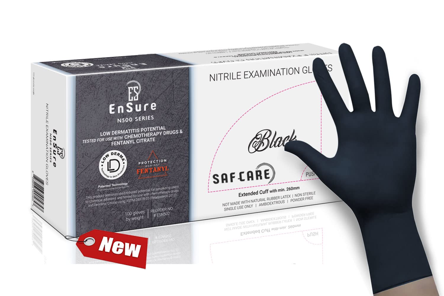 SAF-CARE Chemo Rated Nitrile Gloves: Extended Cuff, 5 Mil, Textured, Latex-Free