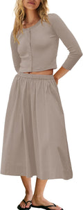 Panadila Womens 2 Piece Ribbed Cardigan and Skirt Set - Vacation Ready
